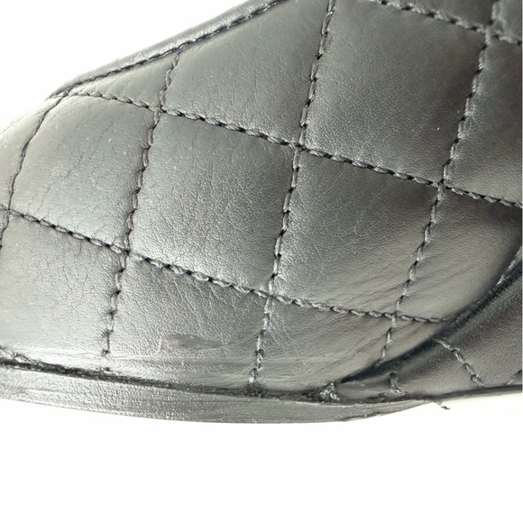CHANEL | Black Quilted Leather Cap Toe Wedge Pumps 38.5 classic CC logo heels - Picture 9 of 16